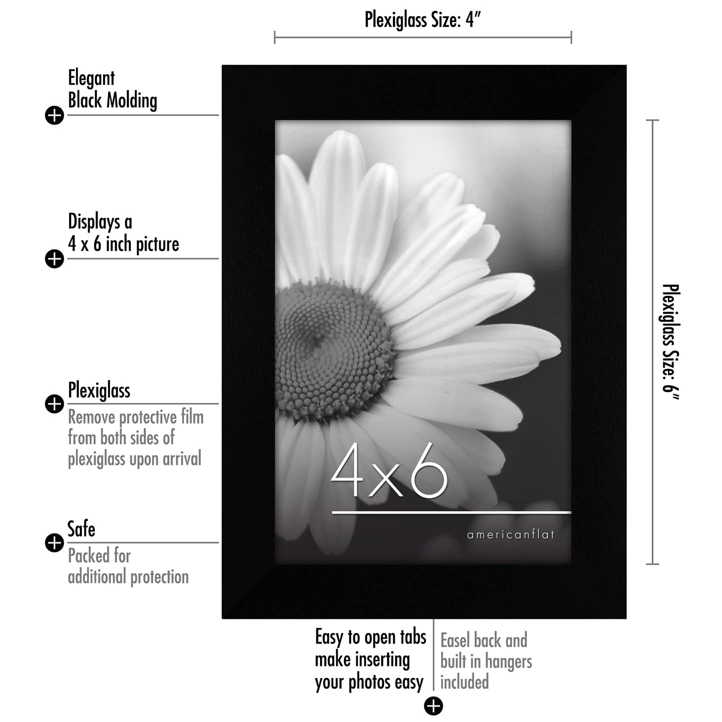 Americanflat Picture Frame, 4X6, Black, 6 Count
