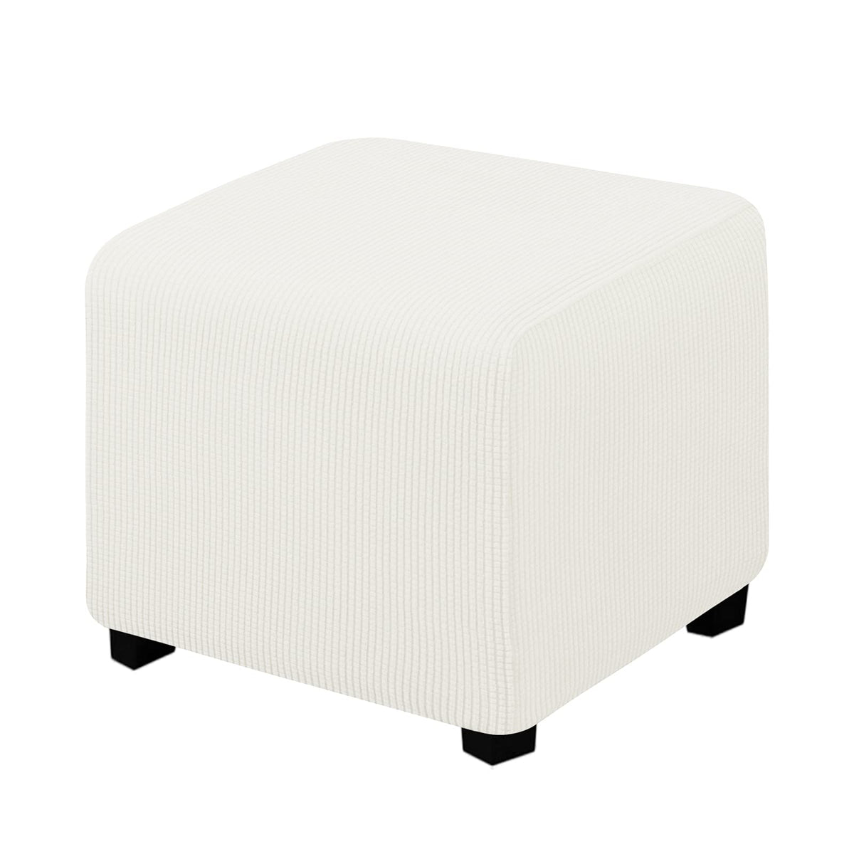 Easy-Going Stretch Square Ottoman Cover Folding Storage Stool Furniture Protector Soft Rectangle Slipcover With Elastic Bottom (15X15X15Inch, Cream) X-Small