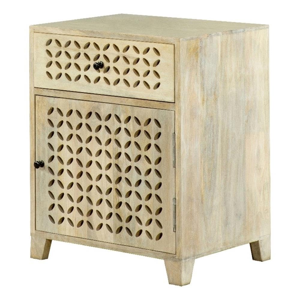 Coaster Lattice Cut-Out 1-Door Wood Accent Table in White Washed