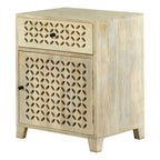 Coaster Lattice Cut-Out 1-Door Wood Accent Table in White Washed