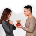 Plushland Stuffed Mocha Heart Bear - Plush Bear Toy For Kids & Adults - Embroidered Heart Pillow - Brown-6 Inches (Colorful Hear