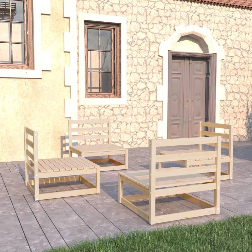 vidaXL Solid Pinewood Patio Lounge Set 4 Piece Garden Outdoor Lawn Yard Terrace Balcony Wooden Seat Seating Sitting Chair Furniture