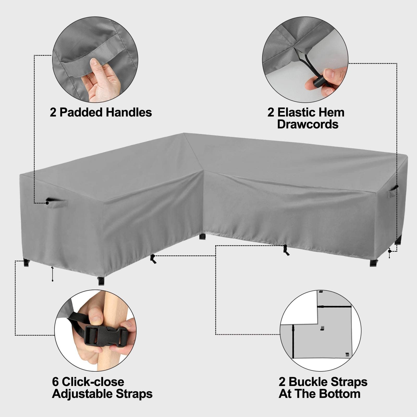 Purefit Outdoor Sectional Sofa Cover Waterproof L Shaped Patio Furniture Covers For Deck, Lawn And Backyard, 104”X83” Right Facing, Gray