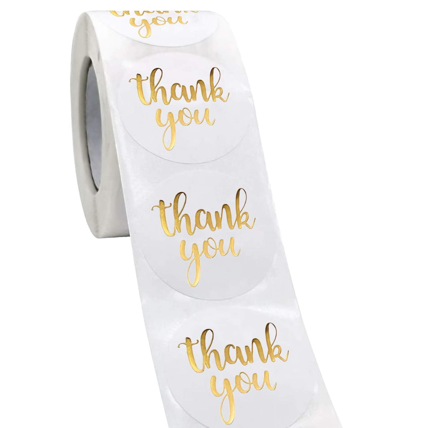 Thank You Label Sticker 1.5' Round, 500 Labels Per Roll, Thank You Sticker For Birthday, Wedding, Gift, Bridal Shower Gold (Whi
