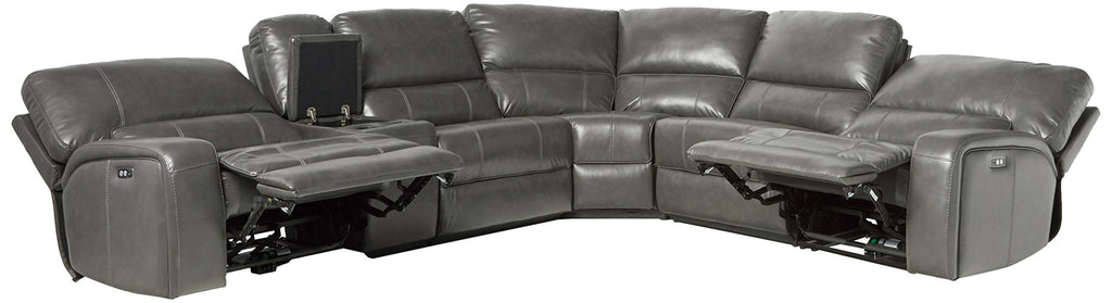 Acme Saul Faux Leather Sectional Sofa with 2 Reclining Seats in Gray