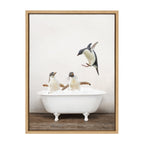 Sylvie Penguins Playing in Rustic Bath Framed Canvas by Amy Peterson Art Studio