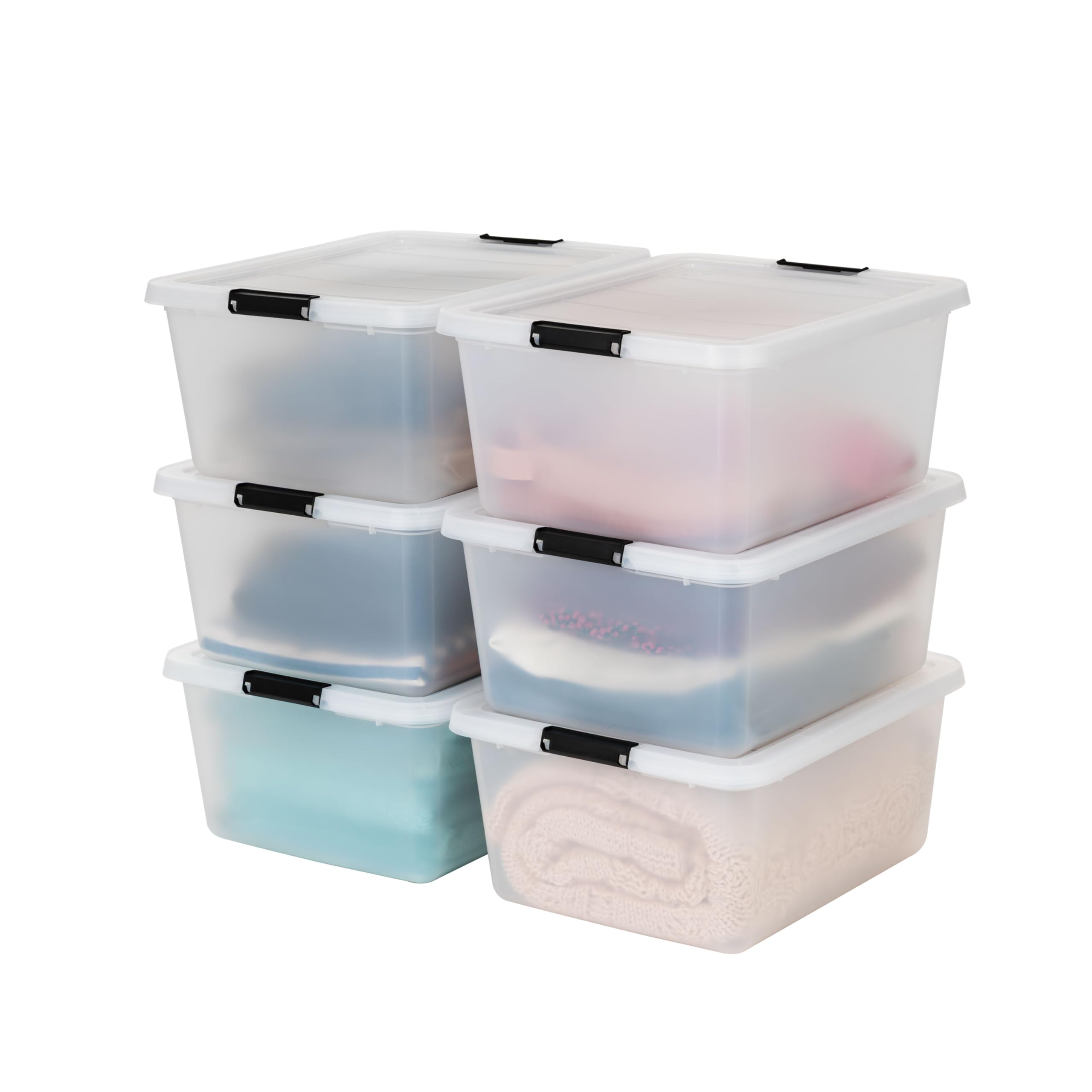 IRIS USA 6-Pack Clip Box with Latching Lids, 18 Quart Craft Storage Bins, Art & Writing Supply Containers for Home, Office & Cla