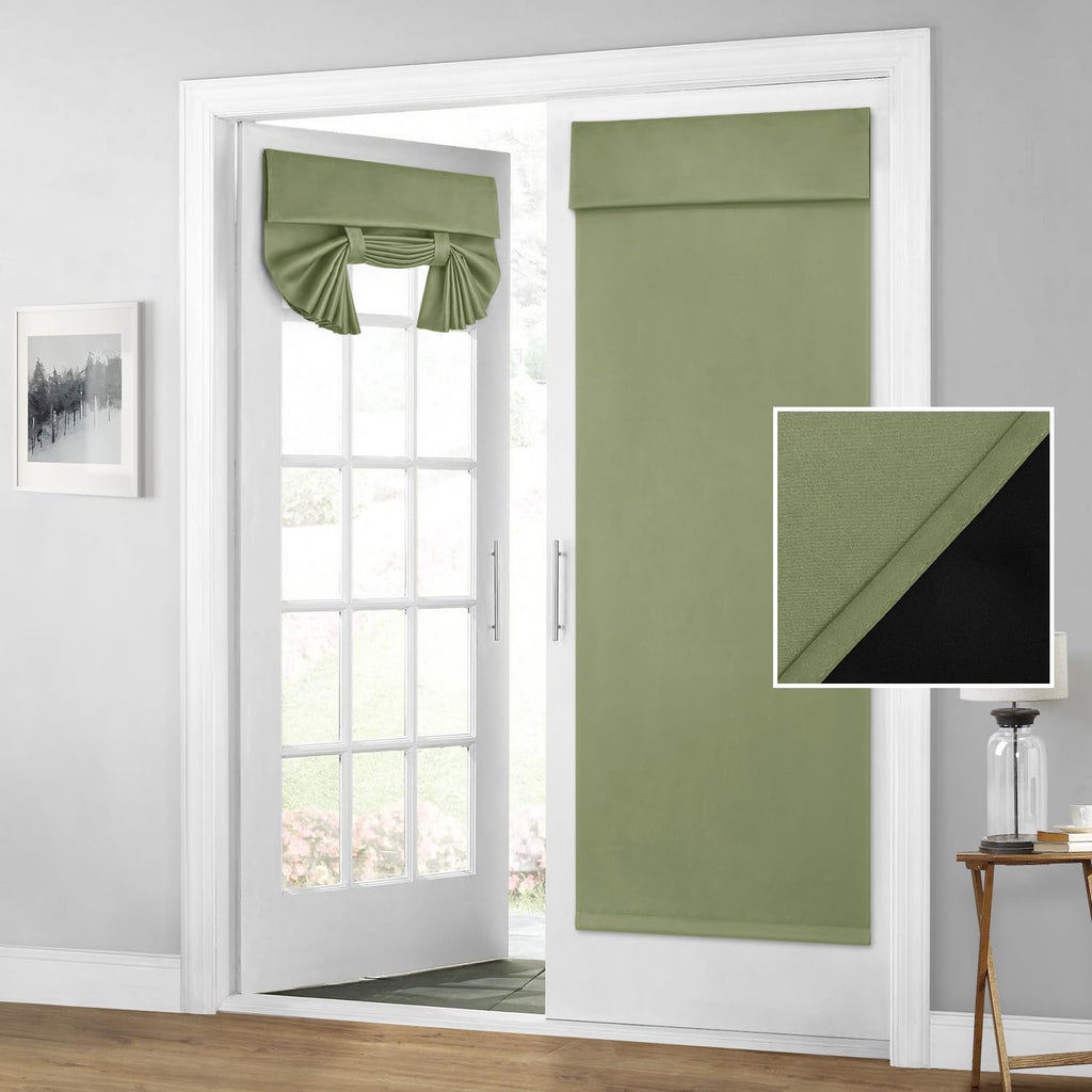 Homeideas 100% Blackout French Door Curtains, Privacy Door Curtains For Door Window, 30 X 68 Inch Room Darkening Curtains, Thermal Insulated Door Window Shades For Bedroom, (1 Panel, Sage Green)