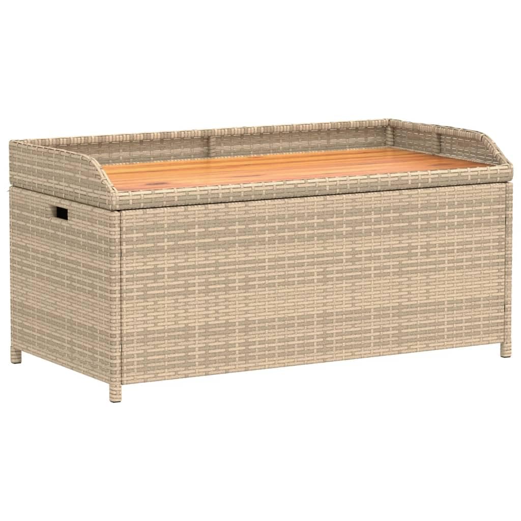 vidaXL Storage Bench Mix Beige 39.4"x19.7"x20.5" - Patio Furniture Cushion, Gardening, Pool Towel Organizer - Poly Rattan, Acacia Wood - Gas Spring Lid, Water-Resistant Bag