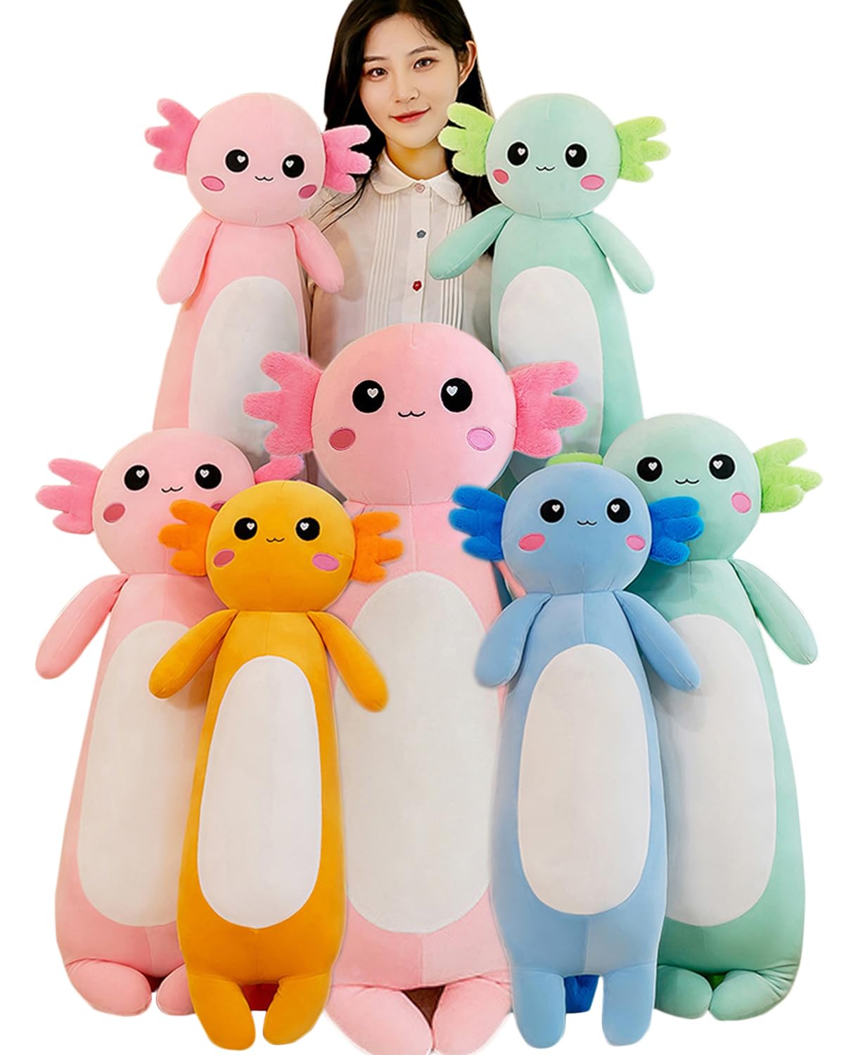 Kekeso Long Axolotl Stuffed Animal Salamander Plush Pillow, Soft Axolotl Plush Toy For Boys Girls Gifts For Christmas (Green, 80