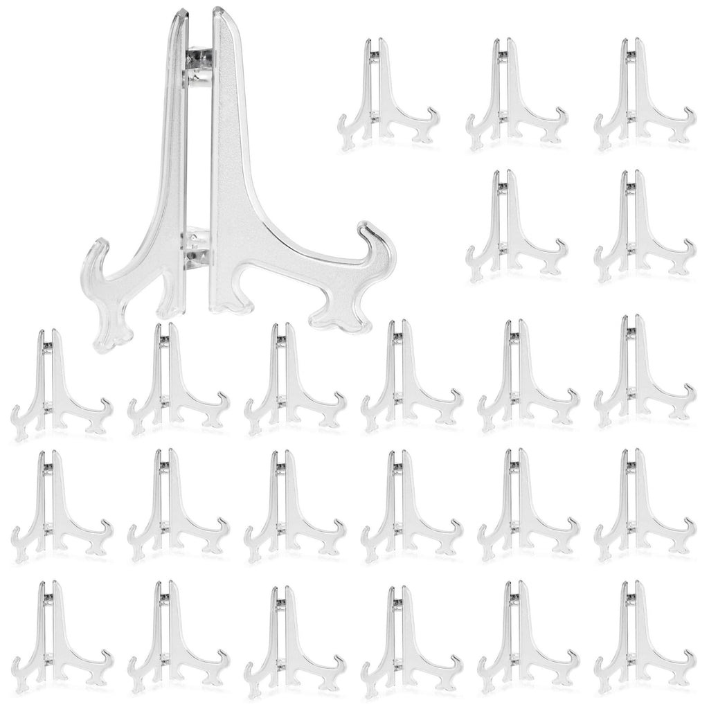Juvale 24 Pack Clear Mini Easels for Displaying Photos, Decorative Tiles, Wedding Place Cards (4 In)