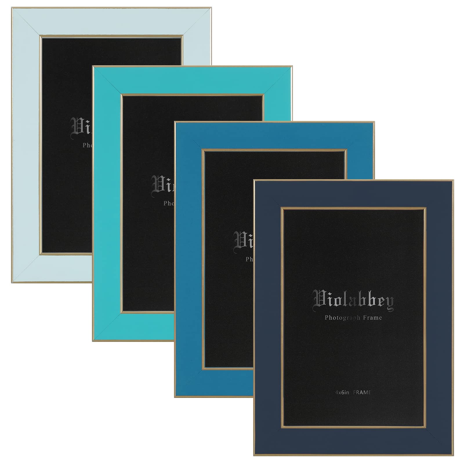 VIOLABBEY 4x6 Picture Frames Set of 4, Colorful Photo Frame of Modern Style, High Definition Tempered Real Glass, Wall Mounted o