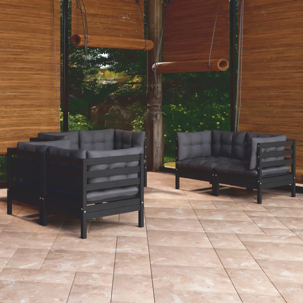 vidaXL Solid Pinewood Patio Lounge Set 6 Piece with Cushions Garden Outdoor Lawn Yard Terrace Balcony Wooden Seat Seating Furniture
