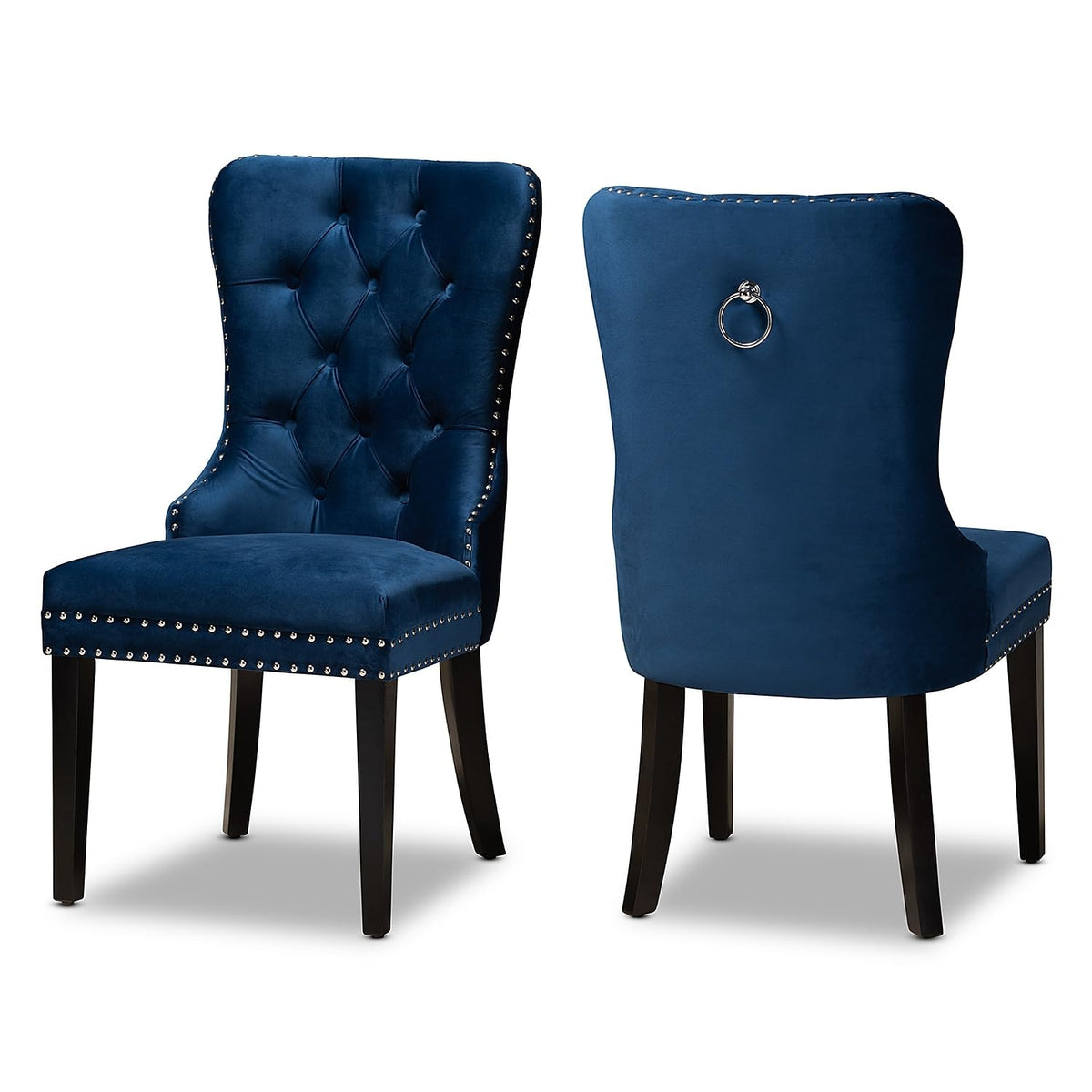 Baxton Studio Remy Modern Transitional Navy Blue Velvet Fabric Upholstered Espresso Finished 2Piece Wood Dining Chair Set