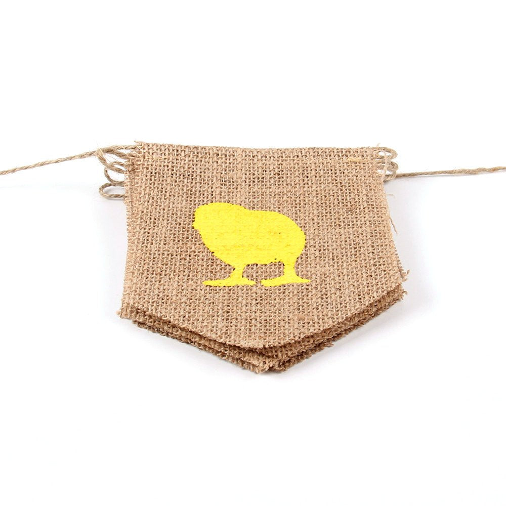 Goer Natural Burlap Banner For Easter Decorations,Bunny Carrot And Chick Pattern Bunting Banner