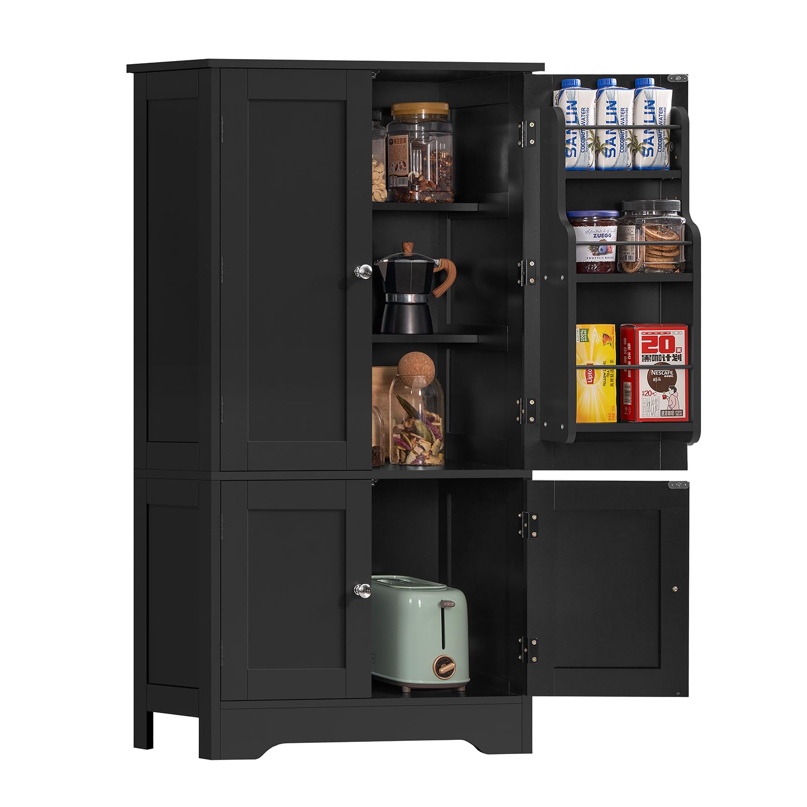TEENFON Storage Cabinet with 4 Doors, Kitchen Cabinet with 6 Door Shelves, Kitchen Pantry for Living Room, Dining Room, Bathroom