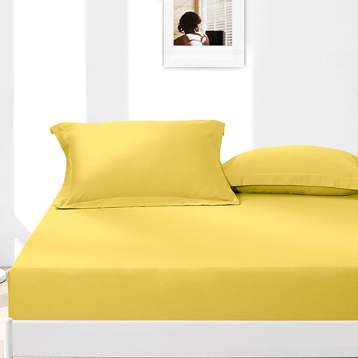Ntbay 2 Pack 500 Thread Count 100% Egyptian Cotton Standard Pillow Shams, Super Soft And Breathable Oxford Pillowcases For Bed, 20X26 Inches, Mustard Yellow