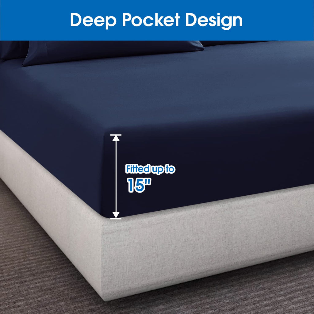 Homeideas Full Size Bed Sheets - 6 Piece Set (Navy) - Extra Soft Brushed Microfiber 1800 Bedding Sheets, Deep Pocket, Wrinkle & Fade Free