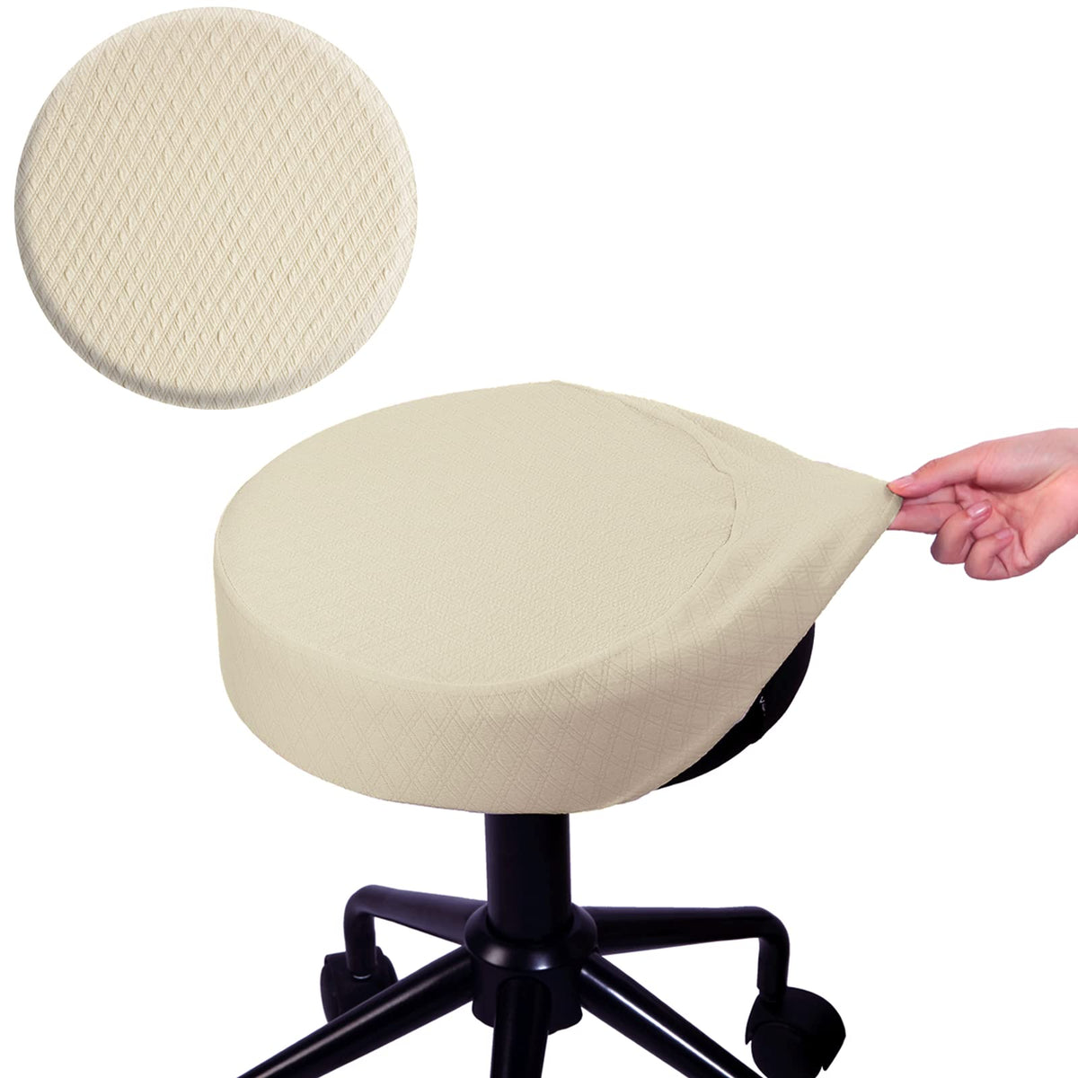 Buyue Bar Stool Covers, Luxury Fabric Dia.14-16' Round Crease-Resistant Stretchy Washable Jacquard Dustproof Stool Seat Slipcover, M-Beige-1 Count