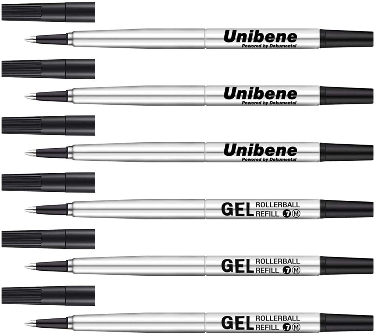 Unibene Parker Compatible Rollerball Refill 6 Pack, 0.7Mm Medium Point - Black, Smooth Writing Replaceable German Gel Ink Pen Re