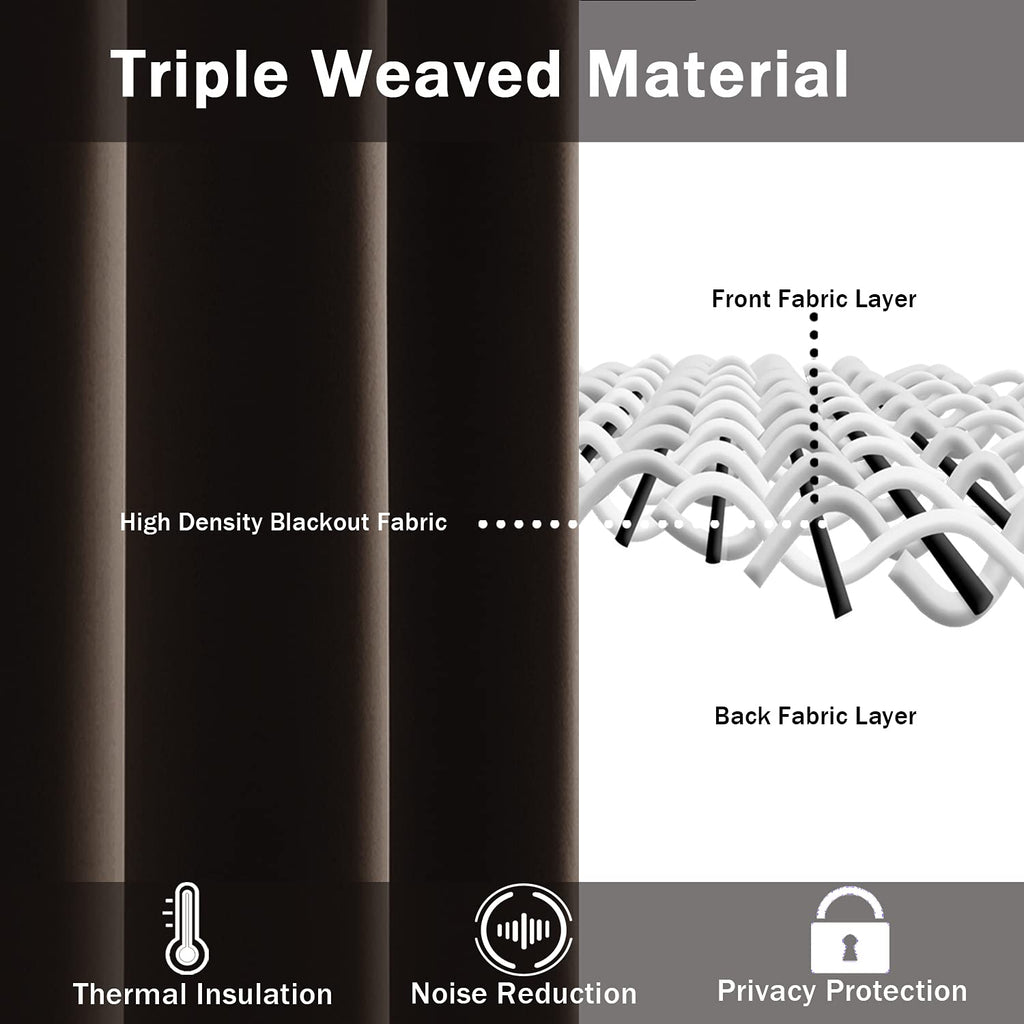 Jiuzhen Blackout Curtains With Tiebacks - Thermal Insulated, Light Blocking And Noise Reducing Grommet Curtain Drapes For Bedroom And Living Room, Set Of 2 Panels, Brown, 52X 63 Inch Length