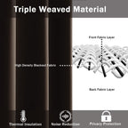 Jiuzhen Blackout Curtains With Tiebacks - Thermal Insulated, Light Blocking And Noise Reducing Grommet Curtain Drapes For Bedroom And Living Room, Set Of 2 Panels, Brown, 52X 63 Inch Length