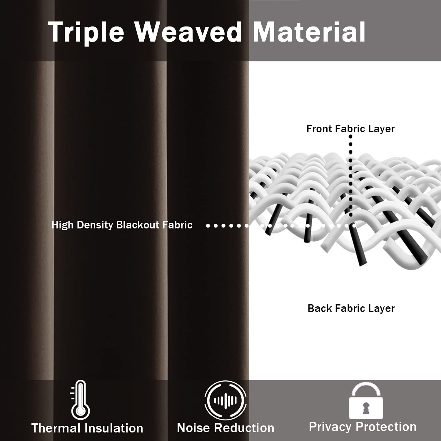 Jiuzhen Blackout Curtains With Tiebacks - Thermal Insulated, Light Blocking And Noise Reducing Grommet Curtain Drapes For Bedroom And Living Room, Set Of 2 Panels, Brown, 52X 63 Inch Length