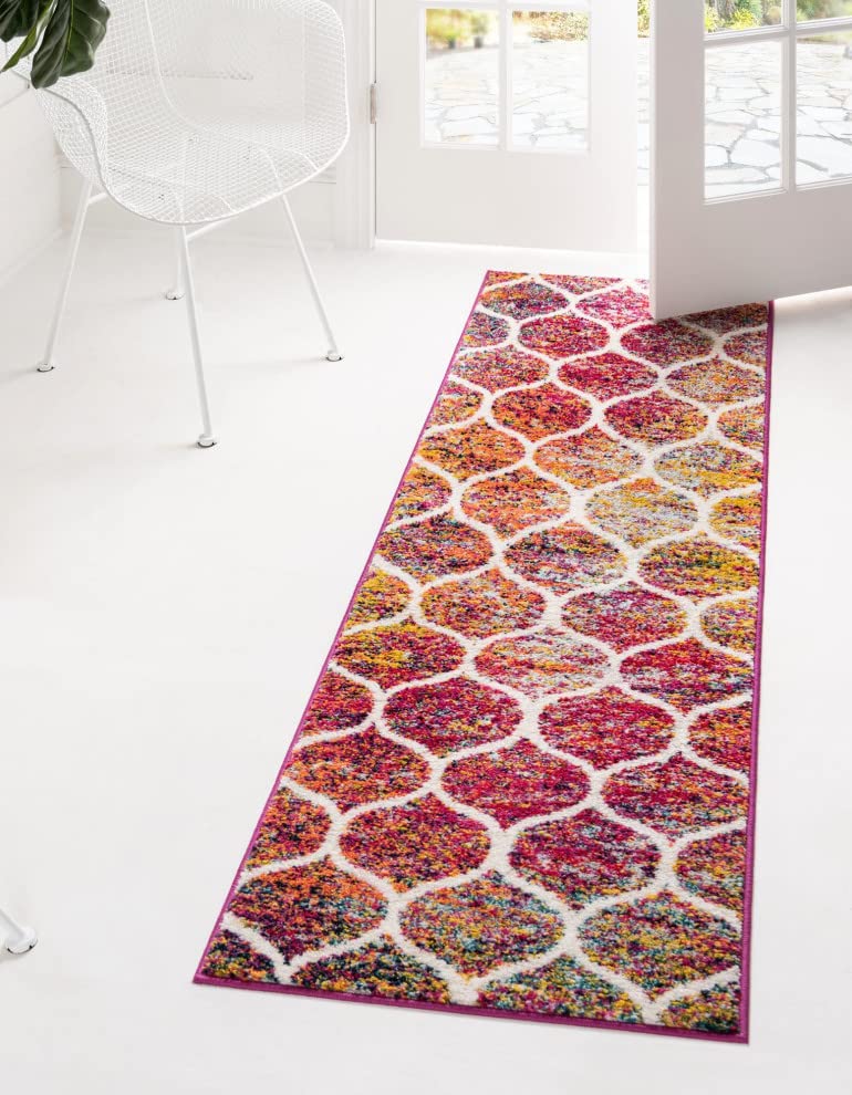 Unique Loom Trellis Frieze Collection Area Rug - Rounded (2' X 6' Runner, Multi/ Black)