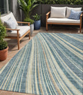 5 X 8 Sky Blue Beige And Tan Striped Washable Indoor Outdoor Area Rug