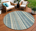 8 Sky Blue Beige And Tan Round Striped Washable Indoor Outdoor Area Rug