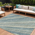 9 X 12 Sky Blue Beige And Tan Striped Washable Indoor Outdoor Area Rug