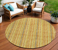 8 Gold And Copper Round Striped Washable Indoor Outdoor Area Rug