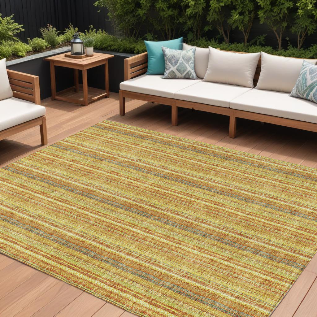 9 X 12 Gold And Copper Striped Washable Indoor Outdoor Area Rug