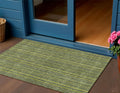 3 X 5 Olive Green And Lime Green Striped Washable Indoor Outdoor Area Rug