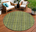 8 Olive Green And Lime Green Round Striped Washable Indoor Outdoor Area Rug