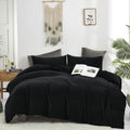 Clothknow Black Velvet Comforter Set King 3Pcs Black Bedding Comforter Sets Fluffy Comforter King Size Soft Cozy Black King Size