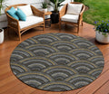 8 Black Ivory And Gold Round Geometric Washable Indoor Outdoor Area Rug