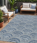 5 X 8 Denim Blue Navy Blue And Ivory Geometric Washable Indoor Outdoor Area Rug