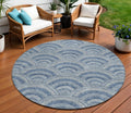 8 Denim Blue Navy Blue And Ivory Round Geometric Washable Indoor Outdoor Area Rug