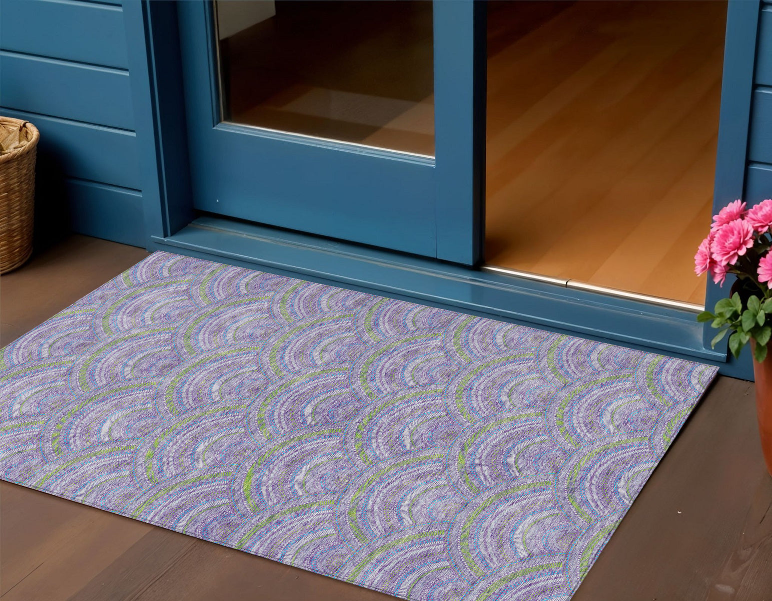 3 X 5 Lavender Sage And Ivory Geometric Washable Indoor Outdoor Area Rug