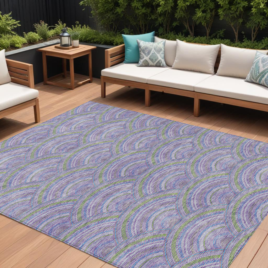 10 X 14 Lavender Sage And Ivory Geometric Washable Indoor Outdoor Area Rug