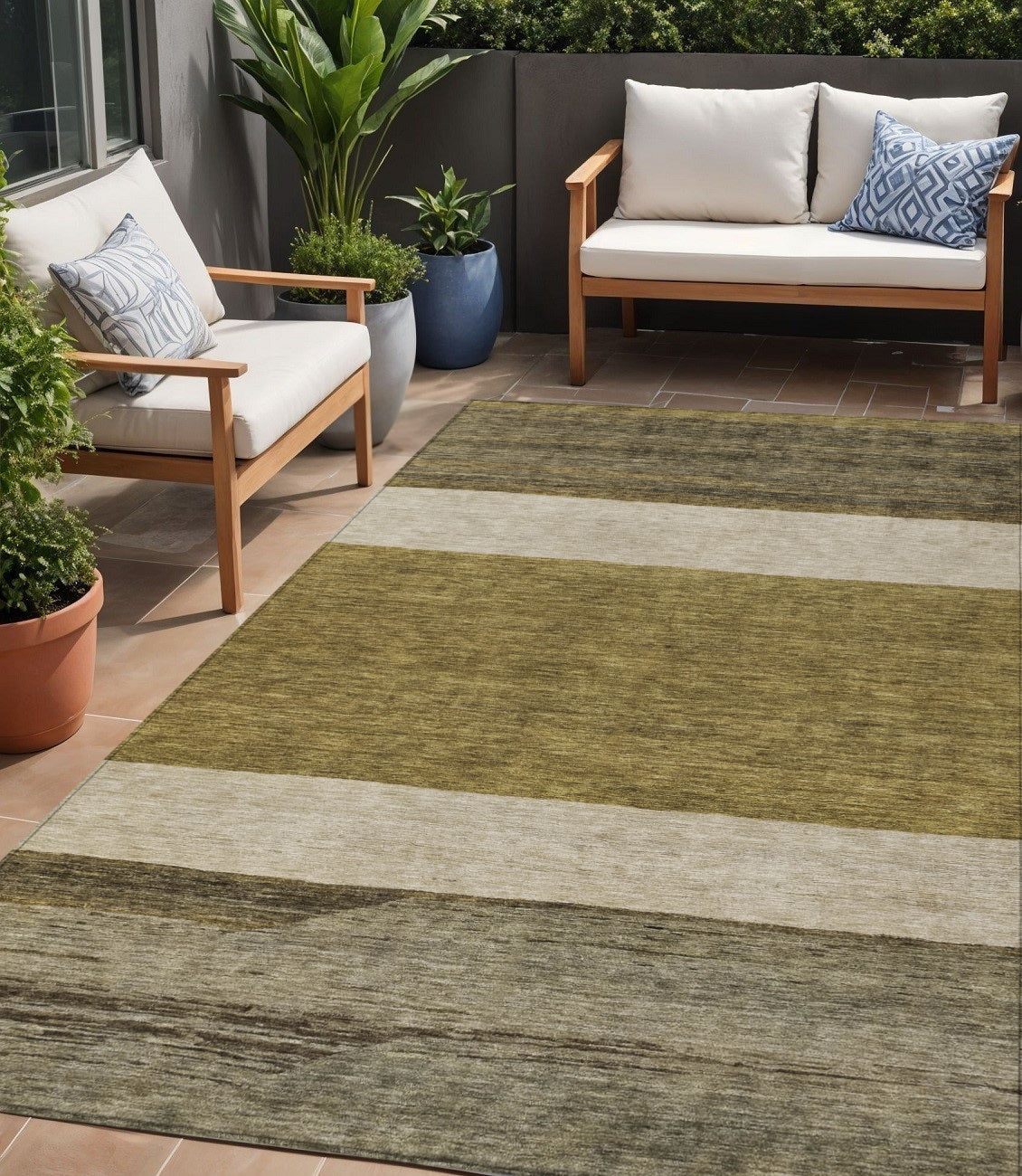 5 X 8 Coffee Ivory And Gray Abstract Washable Indoor Outdoor Area Rug