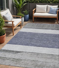 5 X 8 Denim Blue Ivory And Gray Abstract Washable Indoor Outdoor Area Rug