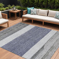 9 X 12 Denim Blue Ivory And Gray Abstract Washable Indoor Outdoor Area Rug
