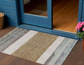 3 X 5 Brown Ivory And Blue Abstract Washable Indoor Outdoor Area Rug
