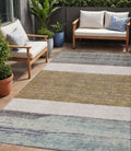 5 X 8 Brown Ivory And Blue Abstract Washable Indoor Outdoor Area Rug