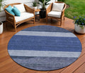 8 Navy Blue Sky Blue And Charcoal Round Abstract Washable Indoor Outdoor Area Rug