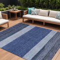 9 X 12 Navy Blue Sky Blue And Charcoal Abstract Washable Indoor Outdoor Area Rug