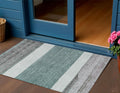 3 X 5 Teal Blue Off White And Gray Abstract Washable Indoor Outdoor Area Rug
