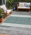 5 X 8 Teal Blue Off White And Gray Abstract Washable Indoor Outdoor Area Rug